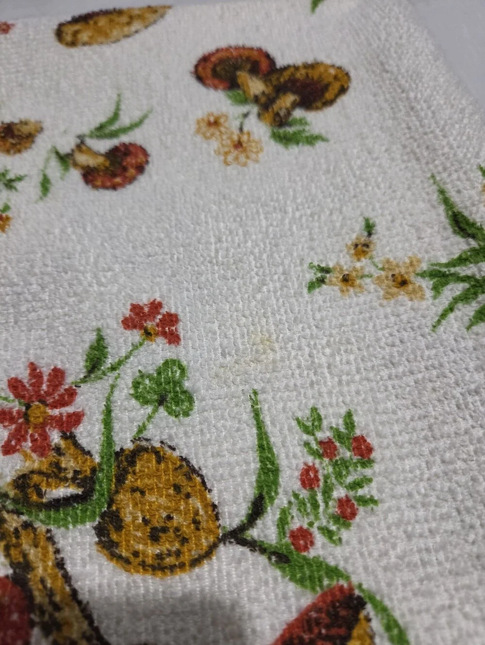 Vintage 70s Mushroom Print Terrycloth Tablecloth 50